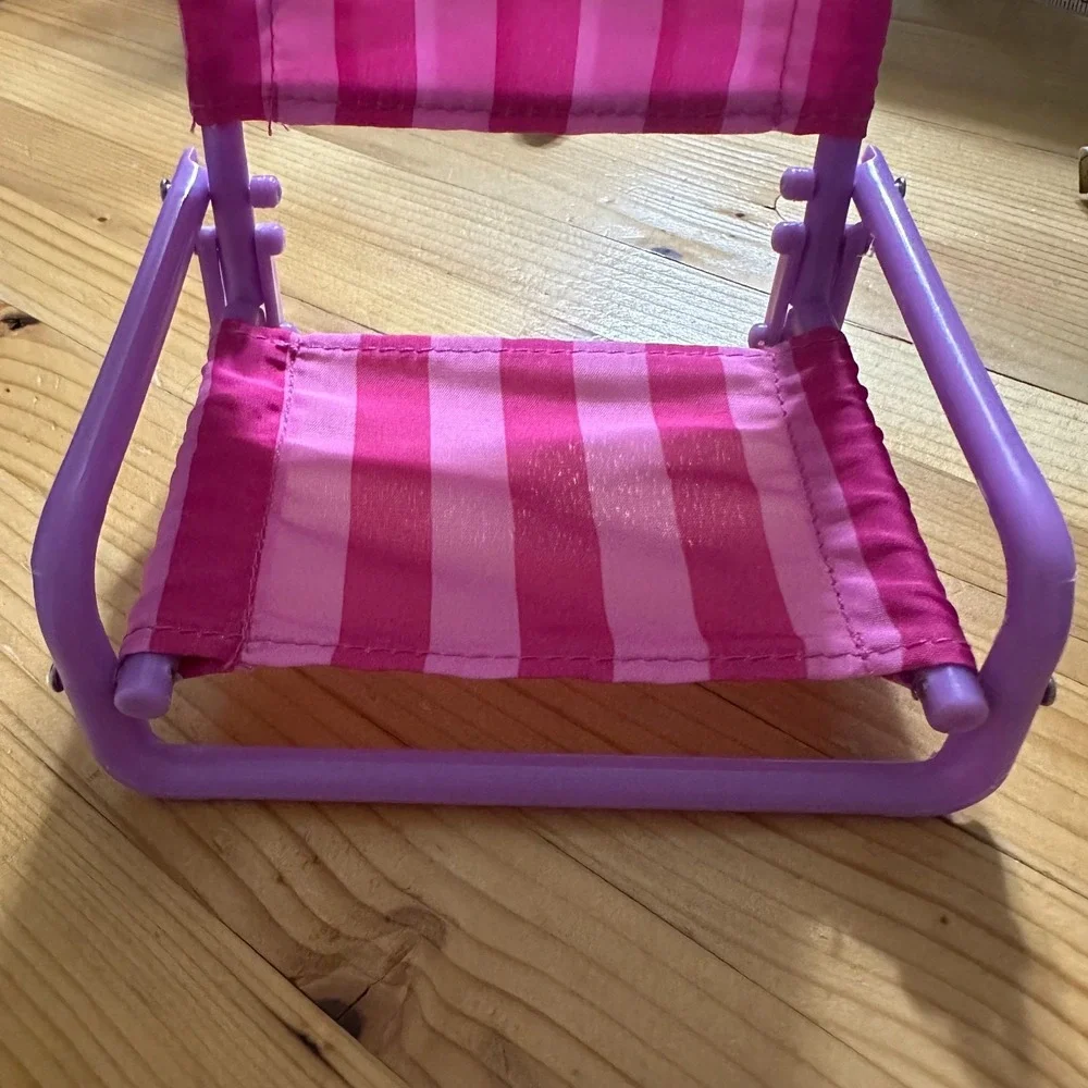 Pink Purple Striped Doll Beach Chair Folding Miniature Furniture for 18in Dolls